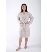 Kapüşonlu Kadın / Erkek Peştemal Bornoz Soft %100 Pamuklu Natural (Bej)