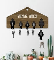 eJOYA Kişiye Özel Aile Temalı Pleksi Anahtarlık & Ahşap Anahtarlık Askısı 113265 (Model 3)