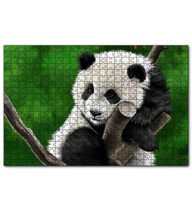 Cakapuzzle Dala Sarılmış Sevimli Panda Dijital Çizim  Puzzle Yapboz MDF (Ahşap) (500 Parça)