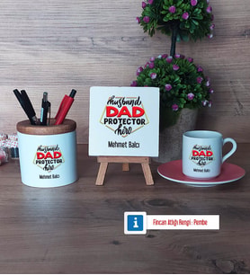 Babaya Hediye Hediye Seti Dekoratif Taş, Kalemlik, Ahşap Altlıklı Türk Kahvesi Fincanı Hediye Babaya Doğum Günü Hediyesi (Model 6)