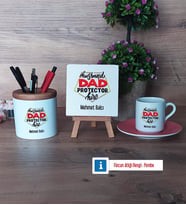 Babaya Hediye Hediye Seti Dekoratif Taş, Kalemlik, Ahşap Altlıklı Türk Kahvesi Fincanı Hediye Babaya Doğum Günü Hediyesi (Model 6)