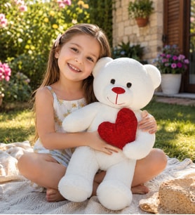 50 cm Kalpli Peluş  Sevimli Ayıcık (Krem)
