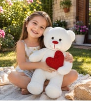 50 cm Kalpli Peluş  Sevimli Ayıcık (Krem)