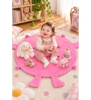 Bebek Oyun Halısı 80 cm Ponponlu ve Ayaklı (%100 Yerli) (Pembe)