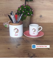 Unicorn Hediyeleri Türk Kahvesi Fincanı Kırmızı, Kalemlik Kişiye Özel Hediye (Model 4)