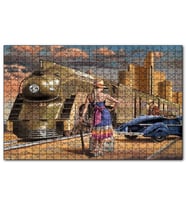 Cakapuzzle Antika Araba Yolcular ile Fütüristik Tren Puzzle Yapboz MDF (Ahşap) (1000 Parça)