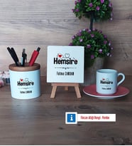 Hemşire Hediye Seti Dekoratif Taş, Kalemlik, Ahşap Altlıklı Türk Kahvesi Fincanı Hediye (Model 6)