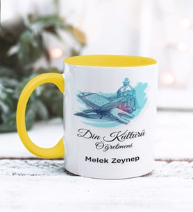 Din Kültürü Öğretmeni Tasarımlı Kişiye Özel Kupa Bardak (Sarı)