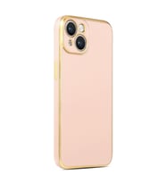 Apple iPhone 14 Kılıf Kenarları Gold Kamera Korumalı Renkli Pastel Silikon Siyah BARK (Rose - Gold)