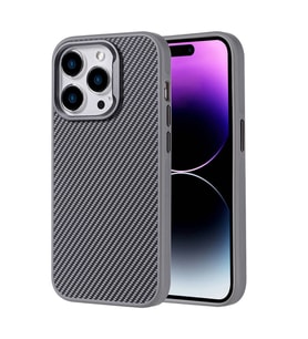 Vendas iPhone 14 Pro Max Kılıf Karbon Fiber Tasarım Hybrid Zore Troy Kapak (Gümüş)