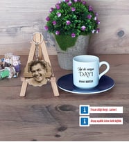 Dayıya Hediye Türk Kahvesi Fincanı Ahşap Altlıklı ve Fotoğraflı Ahşap Anahtarlık Hediye (Model 4)
