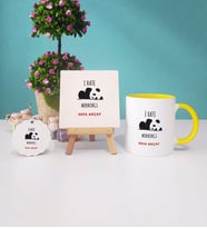 Sevimli Panda Kupa Bardak Dekoratif Taş Baskı Anahtarlık Hediye Seti (Model 4)