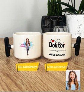 Kişiye Özel Karikatürlü Doktor Hediye T Kupa Bardak Kadın Doktora Hediye Tıp Bayramı Hediyesi (Siyah)