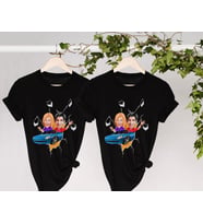 BK Gift Kişiye Özel Sevgililer Karikatürlü İkili Siyah T-shirt Seti, Sevgililer Hediye, Çift Hediyesi, Yıl Dönümü Hediyesi, Kişiye Özel Tişört (Model 5)