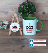 Göz Doktoru Kupa Bardak Kırmızı ve Ahşap Anahtarlık Hediye (Model 13)