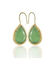 Kadir Jewellery 22 Ayar Altın Kaplama Damla Taşlı Küpe -El İşçiliği Ve Hipoalerjenik Küpe (Yeşil)