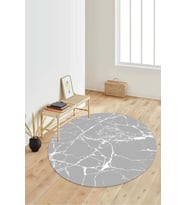 Dijital Baskılı Kaymaz Taban Yıkanabilir Yuvarlak Salon Halısı Koridor Halısı Paspas NDY-HT-419 (Beyaz-Gri)