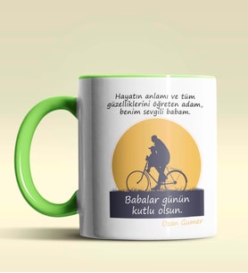 Kişiye Özel Babalar Günü Mesajlı 4 Tasarımlı Siyah Kupa Bardak (Yeşil)
