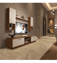 Decoraktiv Eko 5DAB Slm Dvd Tv Ünitesi Tv Sehpası - Parlak Beyaz (Beyaz - Kahverengi)