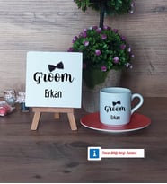 Groom Dekoratif Taş, Türk Kahvesi Fincanı Kırmızı İsme Özel Hediye (Model 6)
