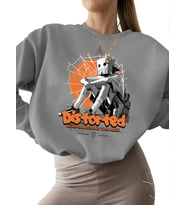 erkek 3 iplik şardonlu Bej unisex Çarpıtılmış Baskılı Sweatshirt kalın bisiklet yaka kadın (Gri)