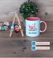 Rusça Öğretmeni Kupa Bardak Beyaz ve Fotoğraflı Ahşap Anahtarlık Hediye (Model 6)