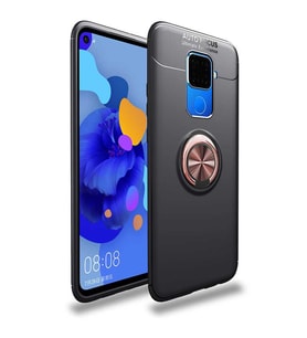 Huawei Mate 30 Lite Kılıf Yüzüklü Magnetli Ravel Case (Siyah-Rose Gold)