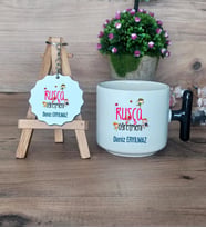 Rusça Öğretmeni Hediye Seti Kupa Bardak T Kulplu ve Anahtarlık Öğretmenler Günü Hediyesi (Model 6)