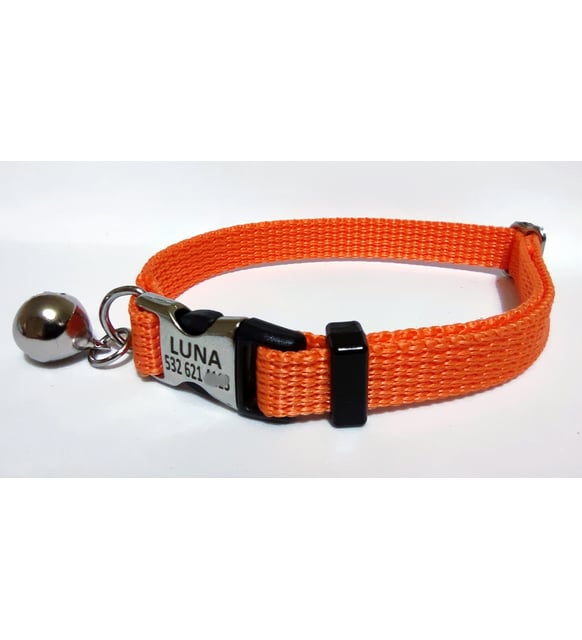 Metal Kilitli Kedi tasması, kedi künyesi, kedi isimlik, isimli kedi tasması, köpek tasması, isimli köpek tasması, köpek künyesi, köpek isimlik (Turuncu)