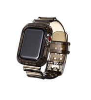 Apple Watch 10/11 42mm-38/40/41mm Kordon Kasa Korumalı Şeffaf Silikon Kordon 2/3 (Siyah)