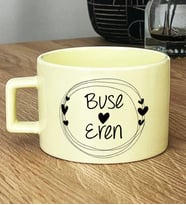 Kişiye Özel İki İsim Yazılı Hediye Pastel Fincan Sevgililer Günü Hediyesi (Sarı)