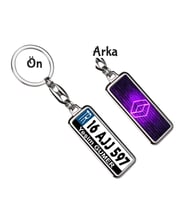 Kişiye Özel Renault Neon Mor Logo Tema Plaka Anahtarlık (Gümüş)