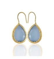 Kadir Jewellery 22 Ayar Altın Kaplama Damla Taşlı Küpe -El İşçiliği Ve Hipoalerjenik Küpe (Gece Mavisi)
