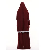 Kadın İki Parça Likra Sandy Kumaş Dantelli Kollu Namaz Elbisesi (Bordo)