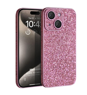 Microsonic Apple iPhone 15 Kılıf Bling Rhinestones Siyah (Pembe)