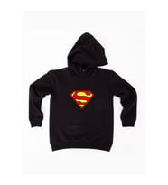 Superman baskılı kapüşonlu pamuklu kumaş çocuk sweatshirt (Siyah)