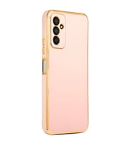 Samsung Galaxy M13 Kılıf Kenarları Gold Kamera Korumalı Renkli Pastel Silikon Siyah BARK (Rose - Gold)