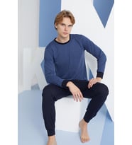 Kly 9259 Erkek Yuvarlak Yaka Uzun Kol Lastikli Pijama Takımı (İndigo)