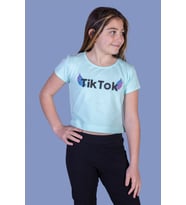Toontoy Kız Çocuk Ön Arka TikTok Baskılı Tişört (Mint Yeşili)