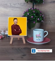 Drama Öğretmeni Fotoğraflı Dekoratif Taş, Ahşap Altlıklı Türk Kahvesi Fincanı Hediye (Model 6)