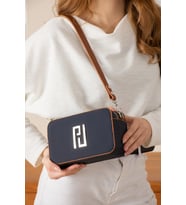 Just Polo Kadın 2 Askılı 2 Bölmeli Mini Omuz Ve El Çantası 21x13cm MDS6016 (Lacivert - Taba)