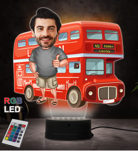 Doğum Günü Hediyesi,Sevgiliye Hediye, Kişiye Özel Fotoğraflı London Bus Karikatür 3D Led Lamba (RGB)