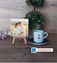 Anne Adayı Fotoğraflı Dekoratif Taş, Ahşap Altlıklı Türk Kahvesi Fincanı Hediye (Model 4)