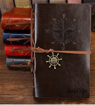 İsme Özel Baskılı Deri Defter - Pusula Denizci Tasarımlı Deri Defter - Kişiye Özel Deri Defter  ( Öğretmene Hediyeler ) (Siyah - Kahverengi)