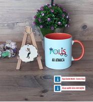 Polis Kupa Bardak Beyaz ve Fotoğraflı Ahşap Anahtarlık Hediye (Model 13)