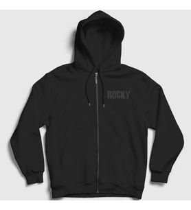 Presmono Unisex Gri Logo Film Rocky Fermuarlı Kapüşonlu Sweatshirt 250141tt (Siyah)