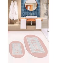 EVDEYA Dijital Baskılı Mozaik Desenli Bath Yazılı İkili Oval Banyo Paspası Klozet Takımı, OKLOZET-7-KAHVE, (Pembe)