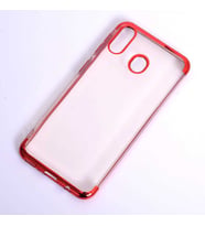 Galaxy A20 Kılıf İnce Köşeleri Renkli Şeffaf Silikon (Kırmızı)
