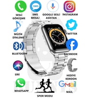 Samsung Uyumlu Watch 8 Pro Metal Kordonlu Akıllı Saat 45mm Nfc Özellikli Bt Çağrı Destekli (Gümüş)