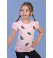 Toontoy Kız Çocuk Karpuz Nakışlı Tişört (Pembe Melanj)